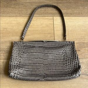 Furla Gray Crocodile-Embossed Leather Clutch/Shoulder Bag